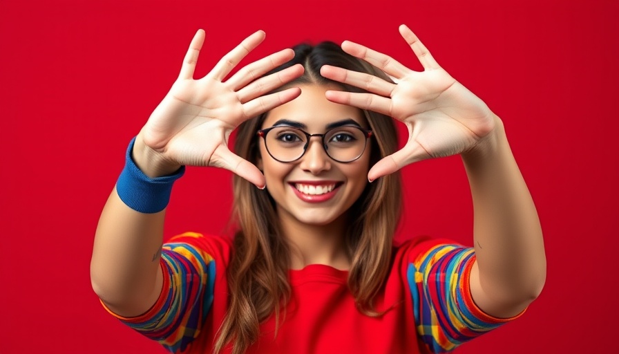 Playful young woman with internet globe icon in red background.