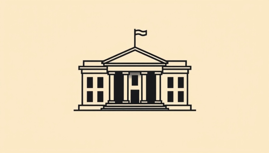 Minimalist government building icon in line art on a beige background.