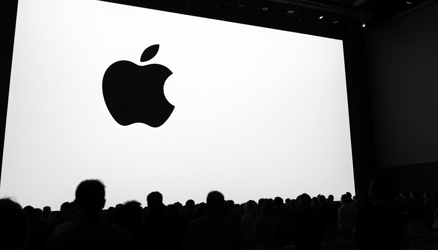 Apple logo projection at event, focusing on AI strategies.