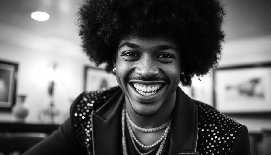Sly Stone in iconic 1970s fashion smiling in vintage photo.