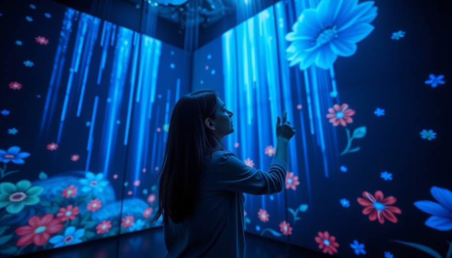 Digital art gallery with interactive projections, selling features on blockchain concept.
