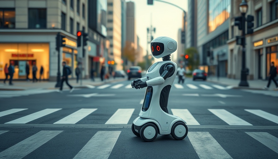 Delivery robot at city intersection representing future of robotics.