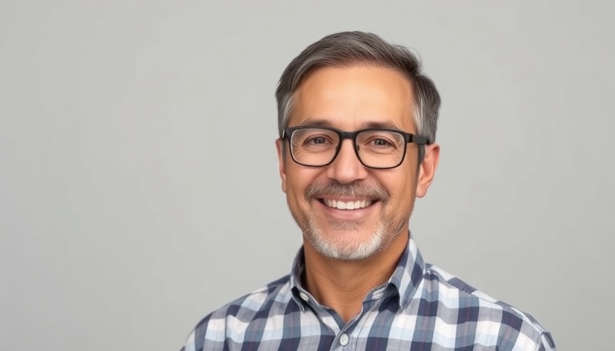 Smiling man with glasses, future technology investments theme