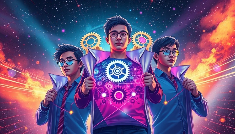 Vibrant illustration of AI society impact with gears and circuits.
