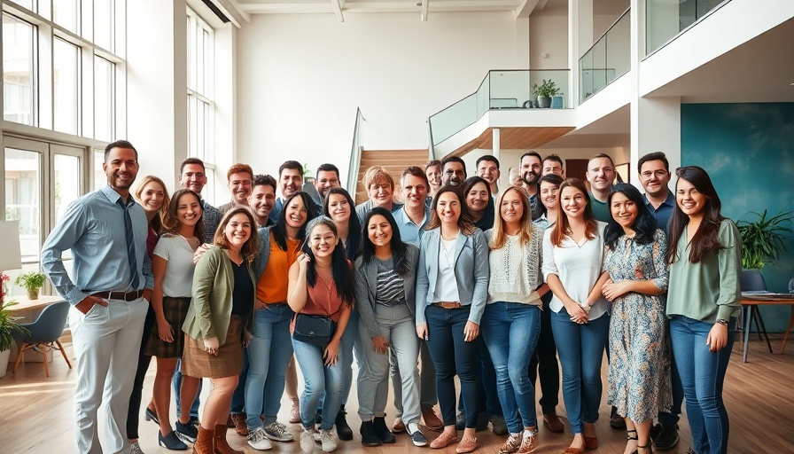 Large group in modern office celebrating sales automation