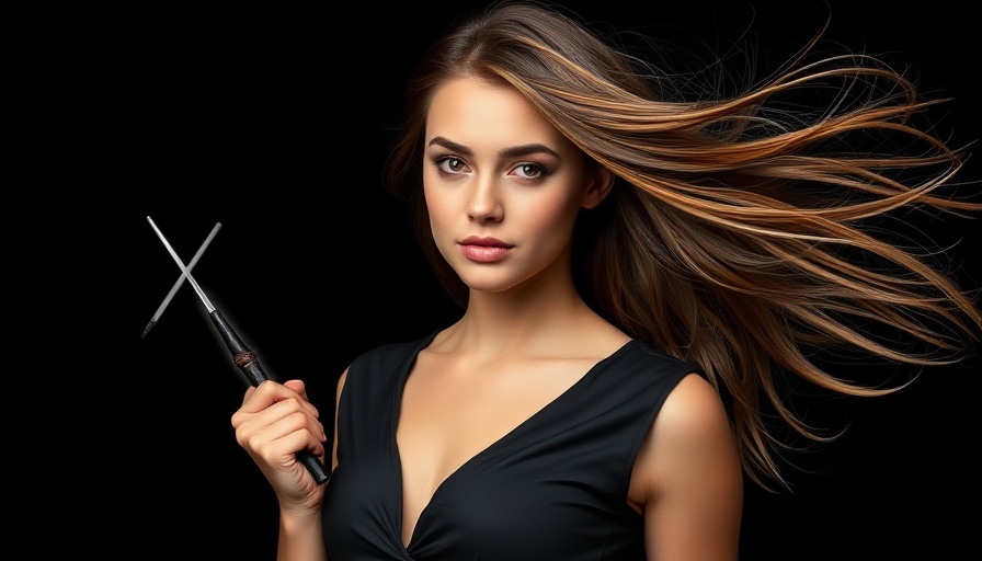 Stylish woman in a lifelike portrait with crossed-out wand symbol.
