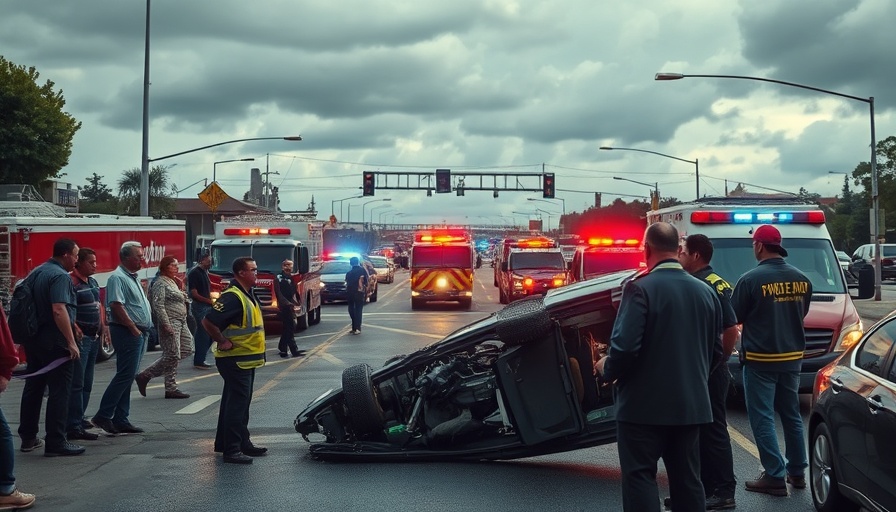 Emergency scene of overturned vehicle with ambulance response.