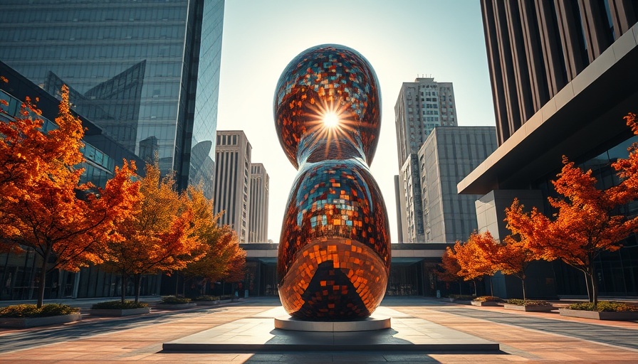 Reflective sculpture outside museum in Charlotte NC during autumn.