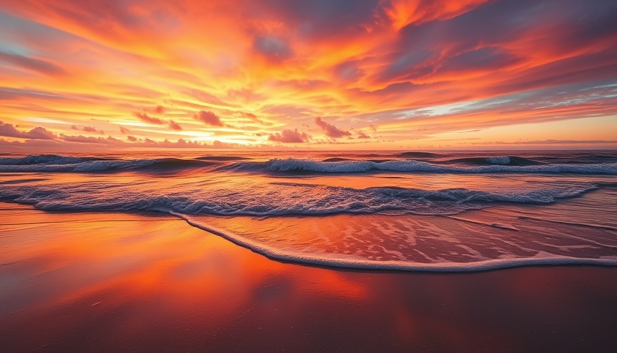 Breathtaking sunset at a beach near Charlotte NC with colorful sky.