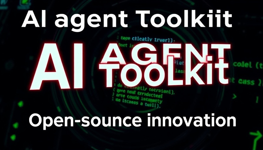 AI agent toolkit promotional graphic with code snippet.