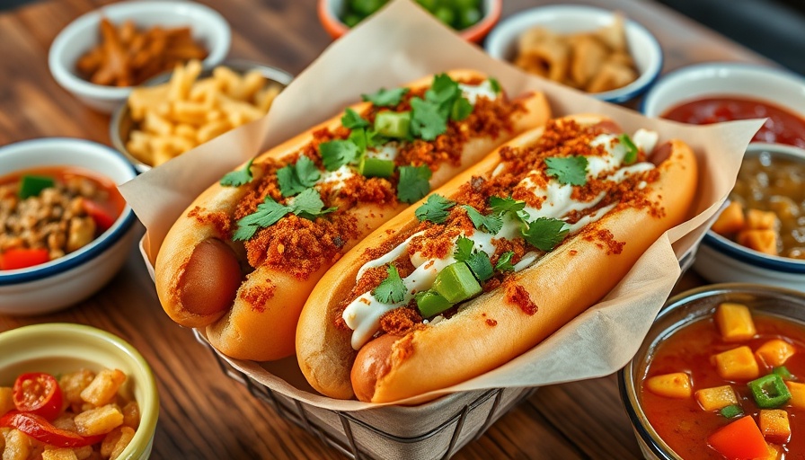 Gourmet hot dogs from Curry Boys Nashville with cilantro and toppings.