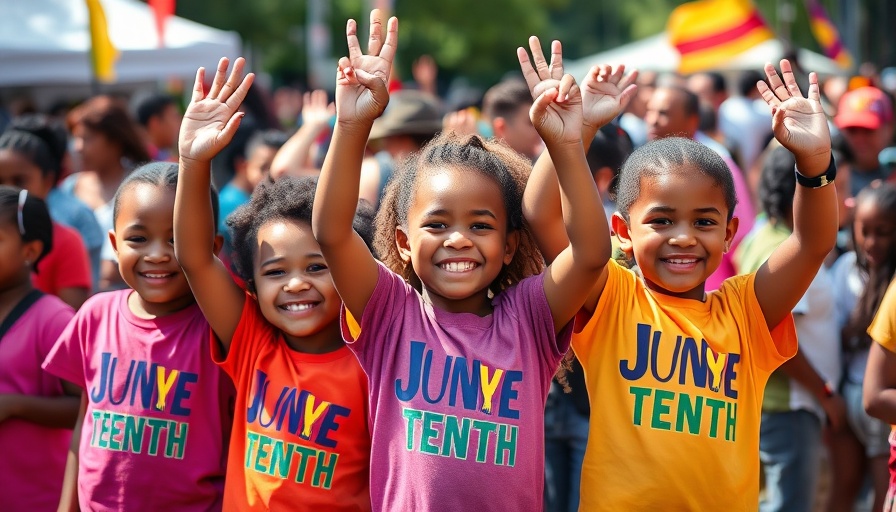Children at Nashville Juneteenth 2025 events celebrating with vibrant t-shirts.