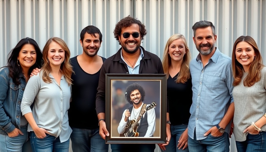 Group celebrating Luke Combs diamond singles award outdoors with smiles.