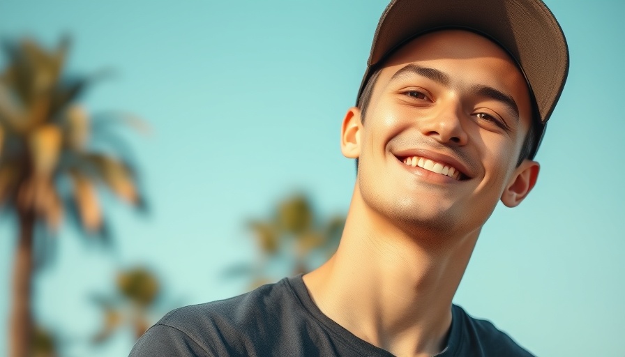 Casual man with a cap smiling in front of blue sky and palms, MusicRow Top Songwriter Chart.