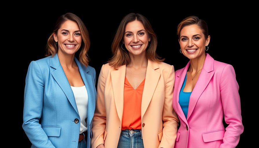 Three women in colorful blazers posing together at Nashville events benefit concert.