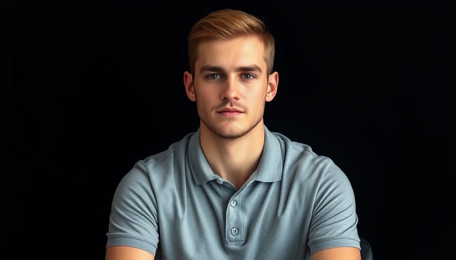 Portrait of a young man in a gray polo shirt.