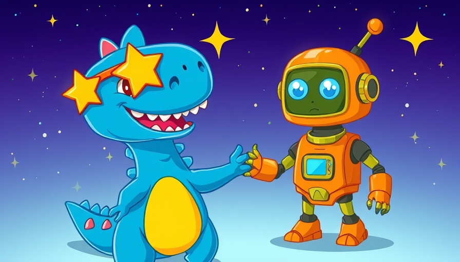 Cartoon dinosaur and robot enjoying budget-friendly events in Charlotte NC.