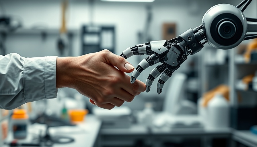 Human and robotic hand handshake, future of robotics.