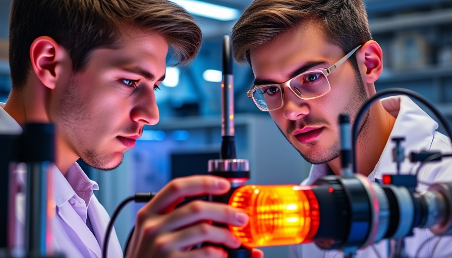 Two scientists examine a quantum sensor tracking 3D movement without GPS.