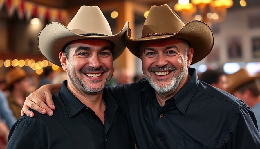 Nashville music news event with two men in cowboy attire.