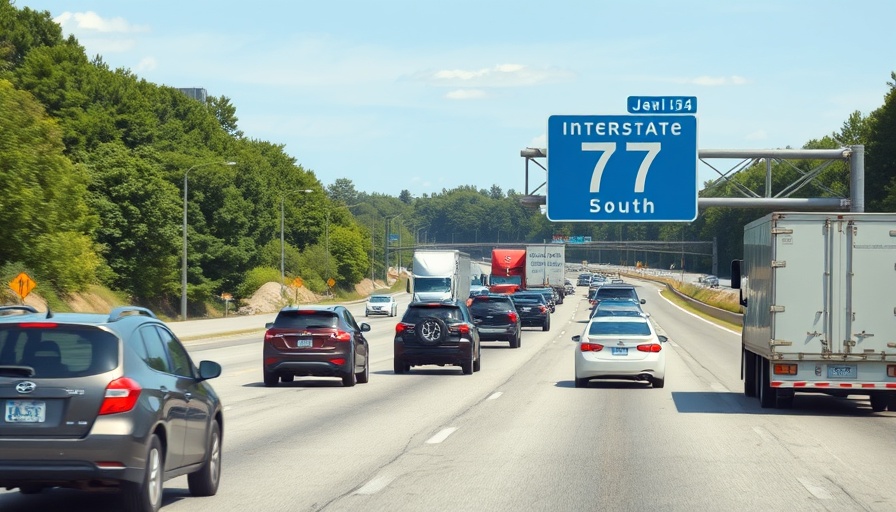 Charlotte I-77 Toll Lane Expansion traffic with Interstate 77 sign.