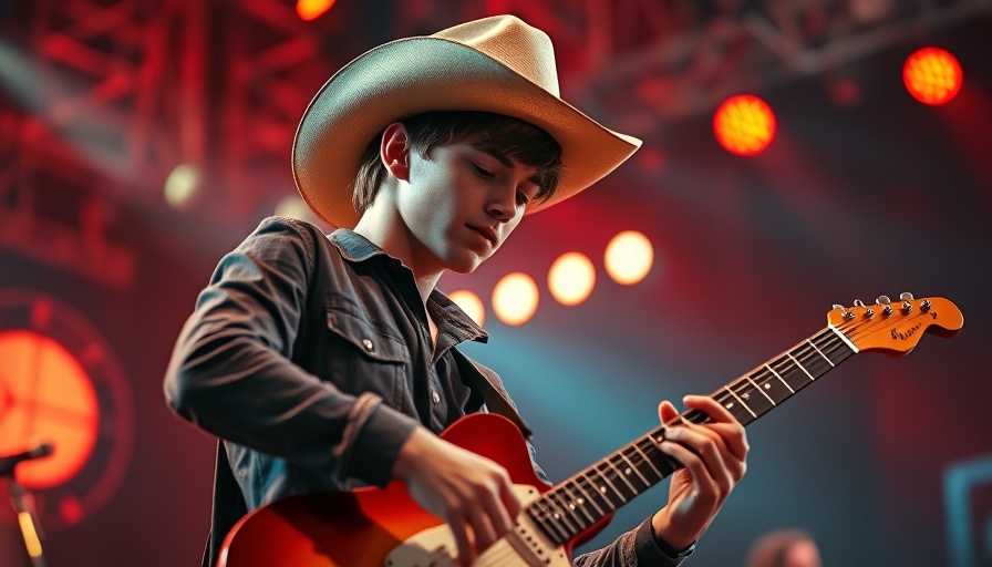 Bonnaroo 2025 guitarist playing on stage with cowboy hat.