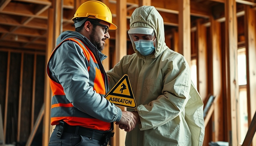 Professional in protective gear in asbestos area during EPA reassessment.
