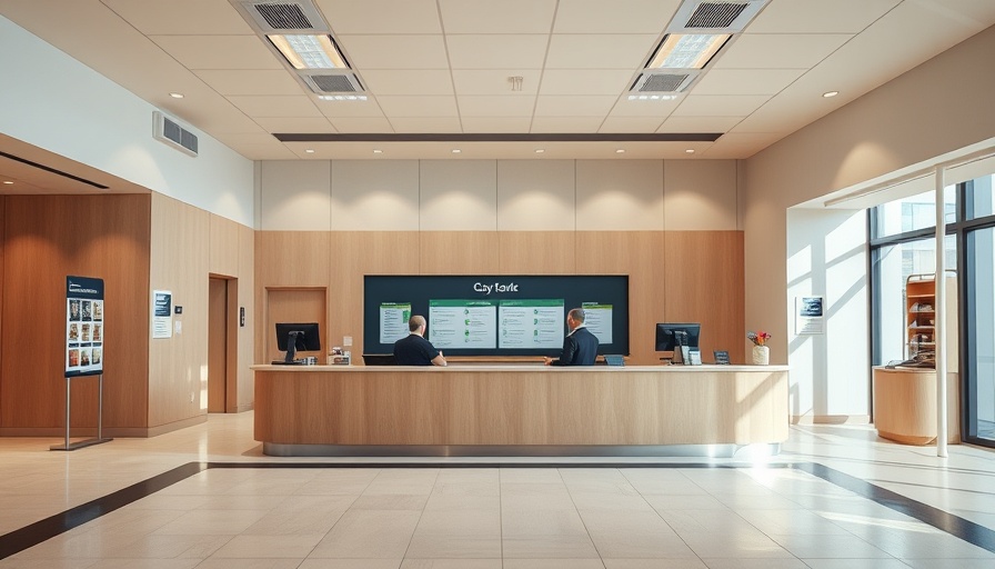 Interior of a modern bank with queues for debanking in Las Vegas.