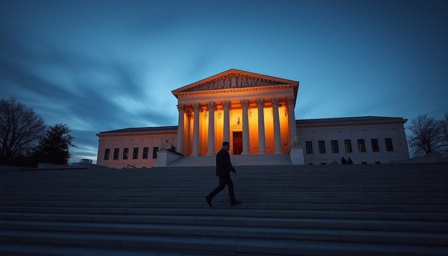 Supreme Court building at dusk with silhouette.