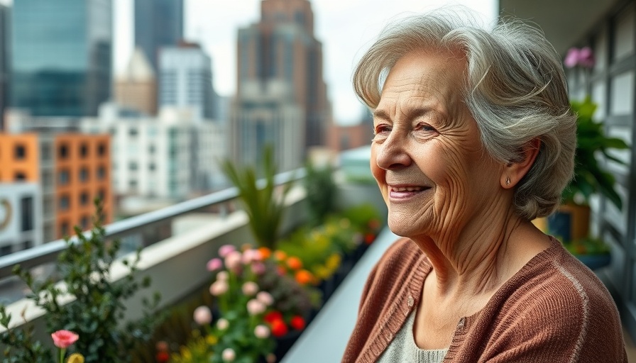 Serene woman in rooftop garden for Charlotte cancer awareness.