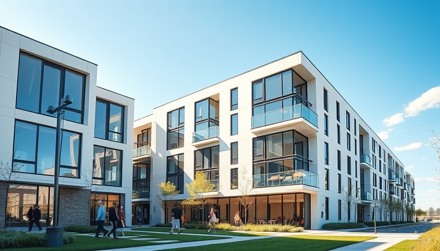 Affordable housing Decatur building exterior with clear sky.