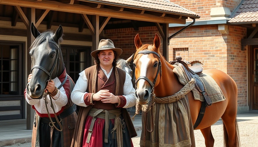 Two individuals in period attire with horses, free things to do Houston.