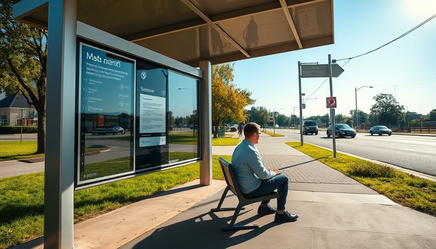 Modern Houston bus shelter on a hot day with people seated.