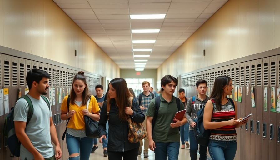 Students and teachers in a busy Houston school hallway.