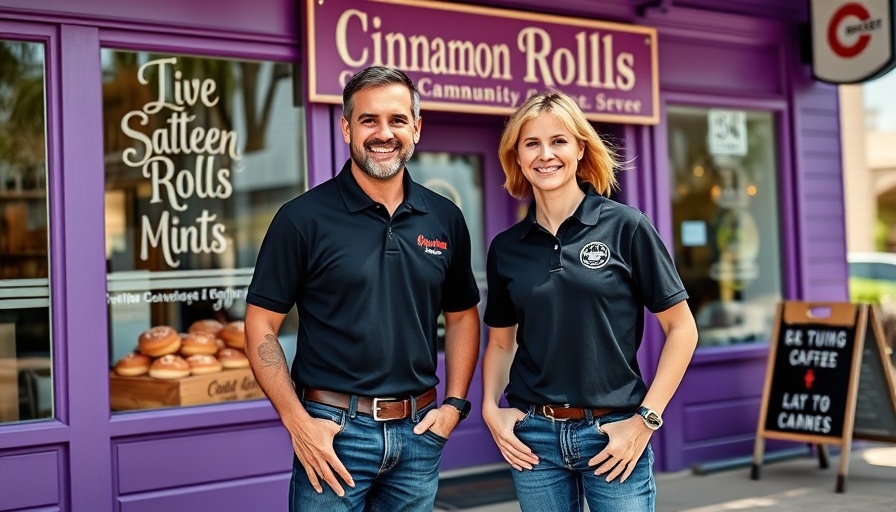 Cinnaholic Gourmet Cinnamon Rolls storefront with two smiling people.