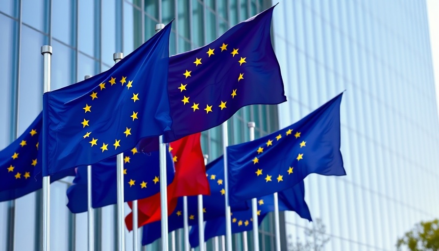 Dynamic EU flags symbolizing European reliance on U.S. tech.