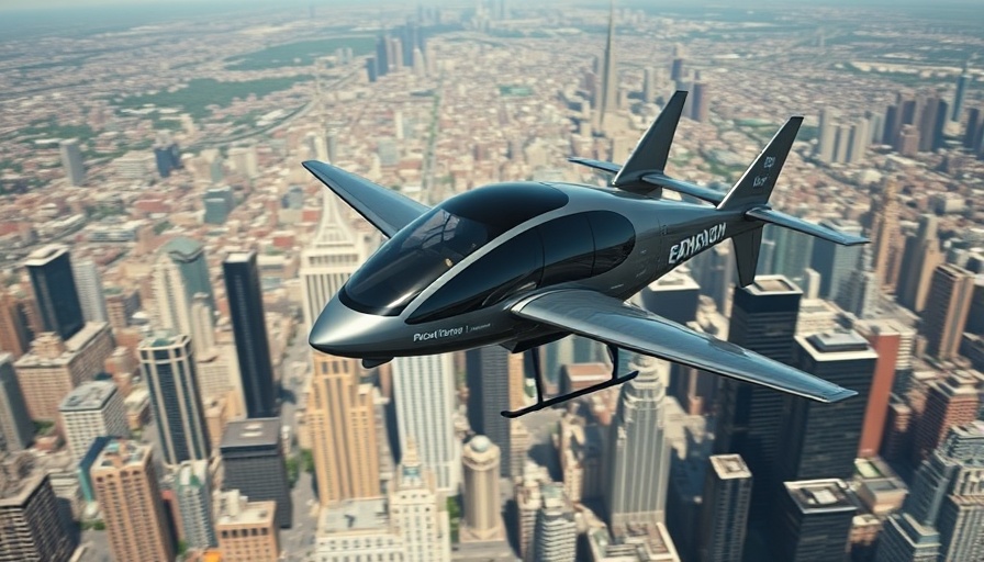 Sleek air taxi over Sugar Land cityscape, showcasing advanced service.