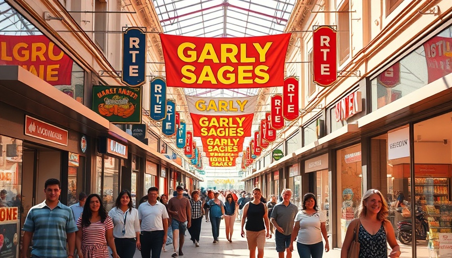 Lively scene of a new shopping district in Katy with bustling activity.