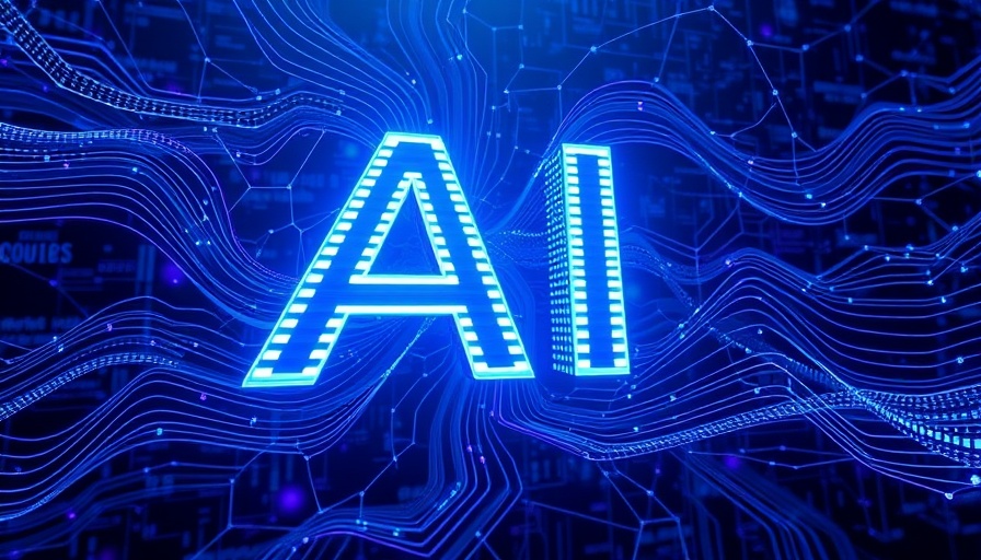 Futuristic AI depiction with 3D letters and swirling lines