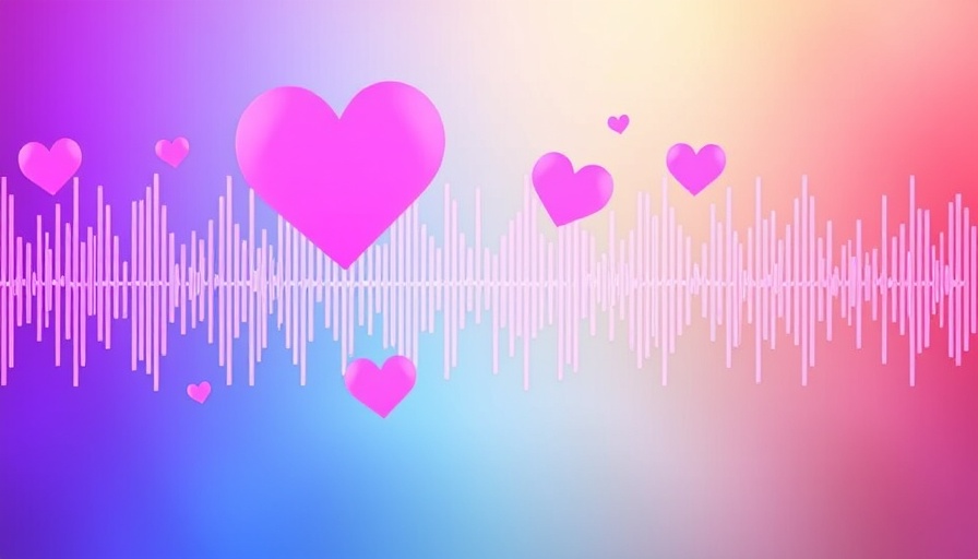 Vibrant sound wave with heart shapes symbolizing empathy in AI technology.