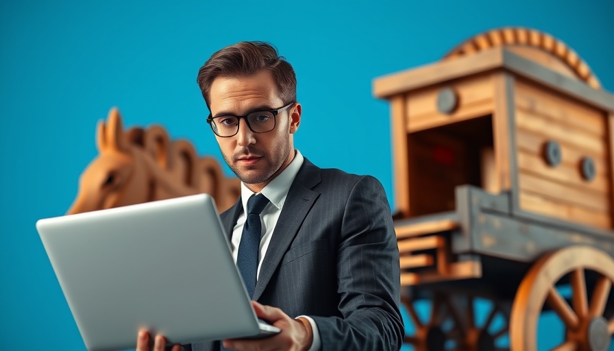 Businessman examines wooden Trojan horse symbolizing AI societal impact.