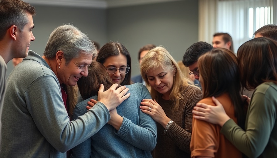 Emotional group gathering, serious discussion.