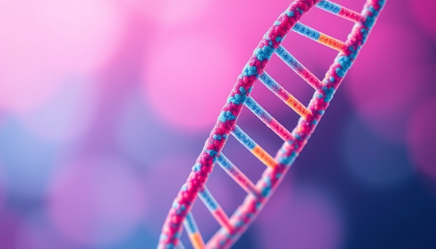 DNA strands showcasing AI advancements in genomics with vivid colors.