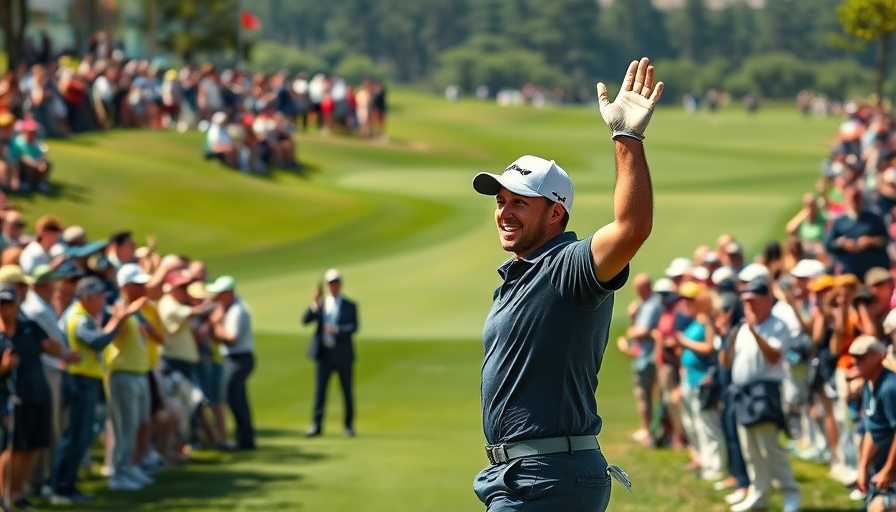 Golfer waving at Travelers Championship crowd on PGA Tour.
