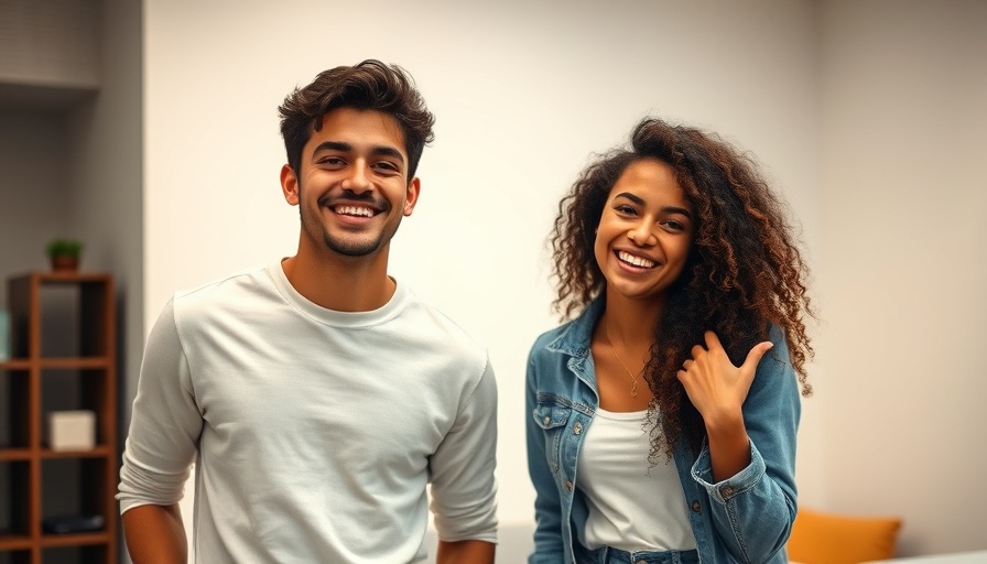 Two young individuals smiling in casual setting.