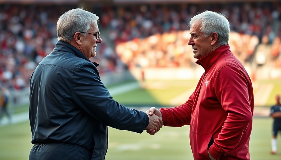 Two NFL coaches shake hands in a sunny sports stadium, Raiders NFL analysis context.