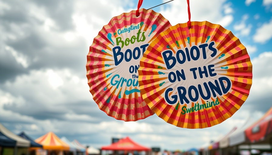 Colorful 'Boots on the Ground' fans displayed outdoors.