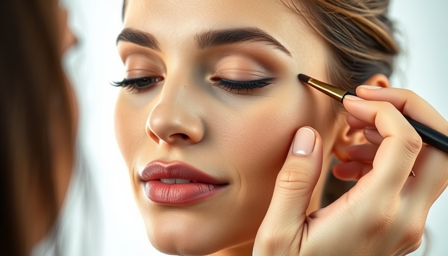 Close-up of woman during summer makeup routine in bright studio.