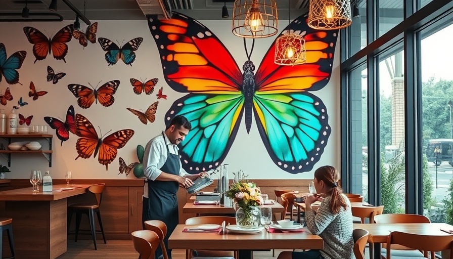 Cozy restaurant setting with vibrant artwork and natural light.