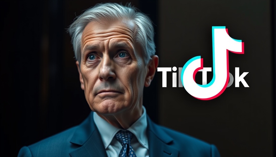 Older man in suit with TikTok logo showing thoughtful expression.